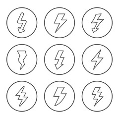 Set round line icons of lightning
