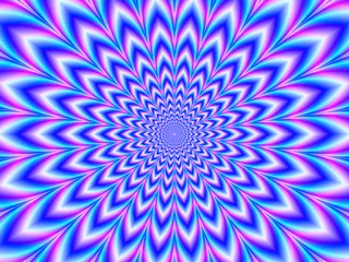 Crinkle Cut Pulse in Blue Pink und Violet / Ein digitales abstraktes Fraktalbild mit einem optisch anspruchsvollen psychedelischen Design in Blau, Pink und Violett, © Objowl