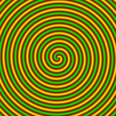 Coiled Tube in Gold and Green / An abstract fractal image with a coiled tube design in gold, red, yellow, orange and green.