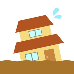 地面の液状化で沈む家