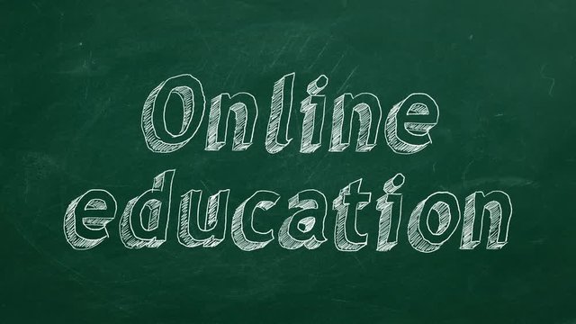 Hand drawing "Online education" on green chalkboard
