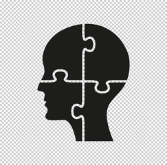 People head with puzzles elements  - black vector icon