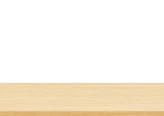 Empty brown wood table top isolated on white background. Template mock up for display of product