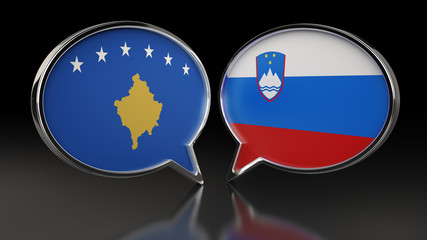 Kosovo and Slovenia flags with Speech Bubbles. 3D illustration