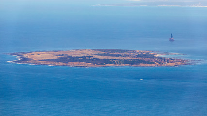 Aerial view of Robben island - location of most famous prison in South Africa © Dmitrii