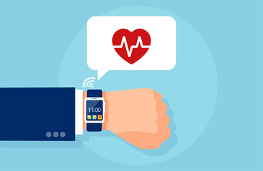 Vector of a hand with smartwatch measuring heart rate