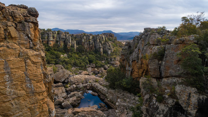Fototapeta na wymiar Panoramic image over the Blyderiver Canyon in the Mpumalanga province of south africa