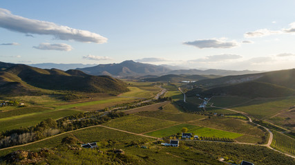 Panoramic aerial image over the country side outside the town of Robertson in the western cape of...