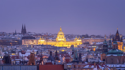 Fototapeta na wymiar Cityscape of Prague, with the illuminated National Museum at Night