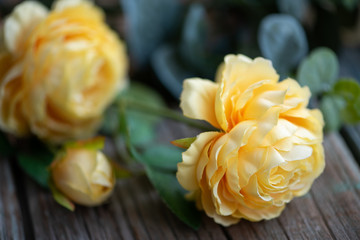 Yellow artificial flowers.