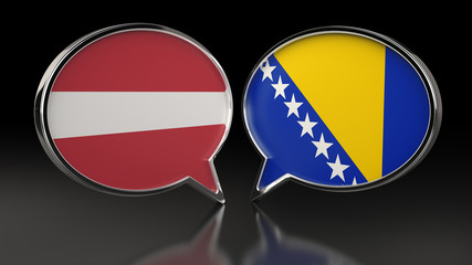 Latvia and Bosnia and Herzegovina flags with Speech Bubbles. 3D illustration