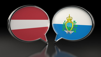 Latvia and San Marino flags with Speech Bubbles. 3D illustration
