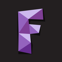 Vector illustration of letter F in origami style. Polygonal Colorful Letter