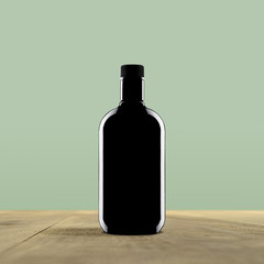 black bottle with green background