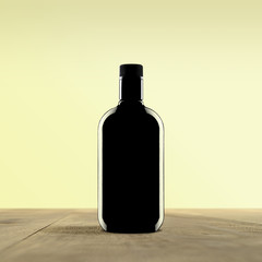 black bottle with yellow background