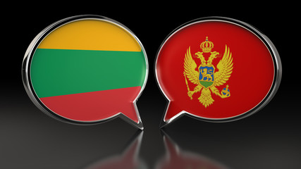 Lithuania and Montenegro flags with Speech Bubbles. 3D illustration