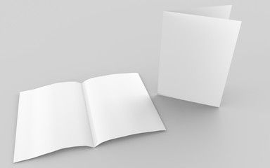 A3 A4 A5 half-fold or by-fold brochure blank white template for mock up and presentation design. 3d illustration