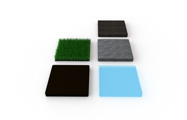 Soil layers. Four cross section soil layers. 3D illustration isolated on light background