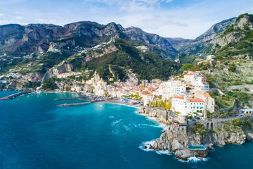 Fotobehang aerial view to lagoon of Amalfi coast in Italy © sergejson