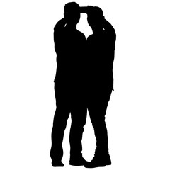 Silhouettes man taking selfie with smartphone on white background