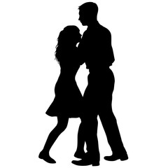 Black silhouettes dancing man and woman on white background
