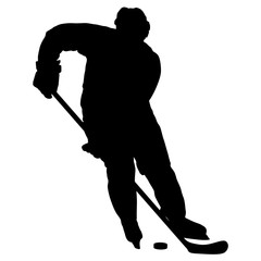 Silhouette of hockey player on white background