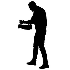 Cameraman with video camera. Silhouettes on white background