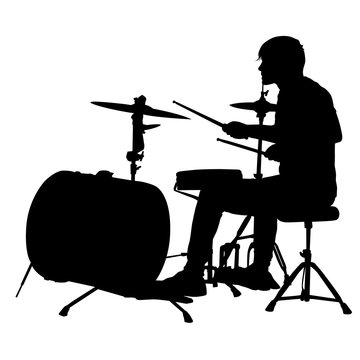 Silhouette Musician, Drummer On White Background, Vector Illustration