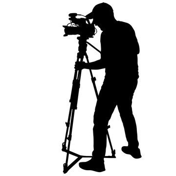 recommend clip art: Cameraman with video camera. Silhouettes on white background