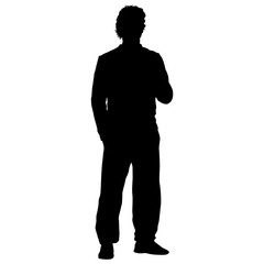 Black silhouette man standing, people on white background
