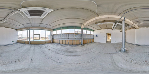 full seamless spherical hdri panorama 360 angle view in interior of empty modern white loft room...
