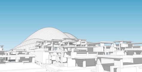 Abstract architectral drawing sketch,Illustration