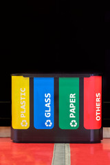 Separate waste collection. Modern trash bins for household waste segregation. Management recycle garbage.