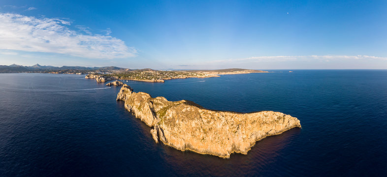 Aerial view, Islas Malgrats at dusk, Santa Ponsa, Calvia region, Mallorca, Balearic Islands, Spain