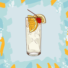 Tom Collins cocktail illustration. Alcoholic classic bar drink hand drawn vector. Pop art - 248320523
