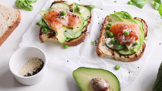 Avocado and salmon toasts