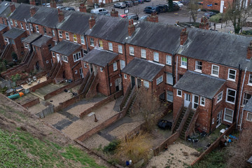 Fototapeta na wymiar The back or a row of terraced house in the UK
