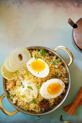 Homemade egg Pilaf/ Pulao/ fried rice or Biryani close up
