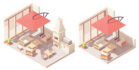 Vector isometric patio with barbecue grill