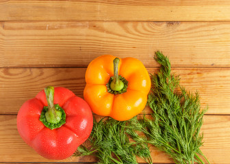 Bulgarian sweet pepper and dill on the cutting Board.