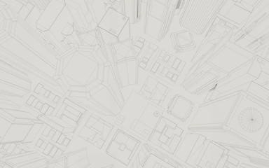 3d render of town wireframe. 3D model of the city