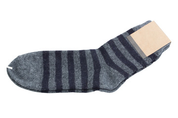 Blue sock have brand on a white background