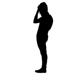 Black silhouette man standing, people on white background