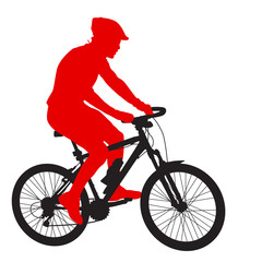Silhouette of a cyclist male on white background