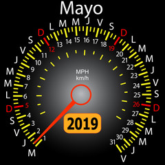 2019 year calendar speedometer car in Spanish May