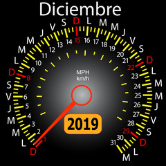 2019 year calendar speedometer car in Spanish December