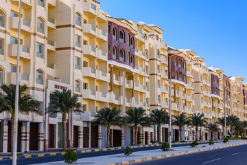 Fototapeta na wymiar View of the wide street in Hurghada, Egypt