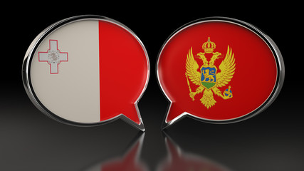 Malta and Montenegro flags with Speech Bubbles. 3D illustration