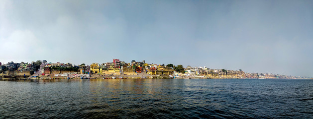  River Ganges, Varanasi, Uttar Pradesh, India; 30-Jan-2019; Siberian migratory birds over river Ganges in Varanasi, Uttar Pradesh, India