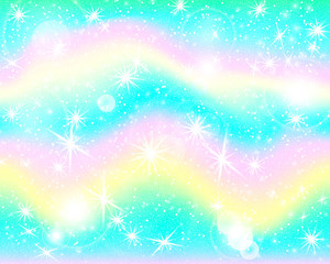 Unicorn rainbow background. Holographic sky. 
